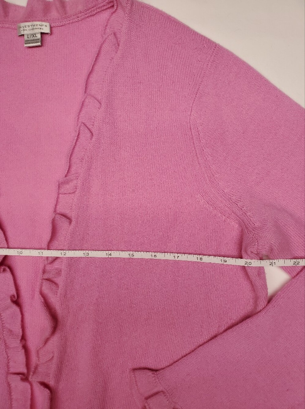 Investments Fine Cashmere 100% Cashmere Ruffle Cardigan Wrap L/XL Pink - Picture 3 of 5
